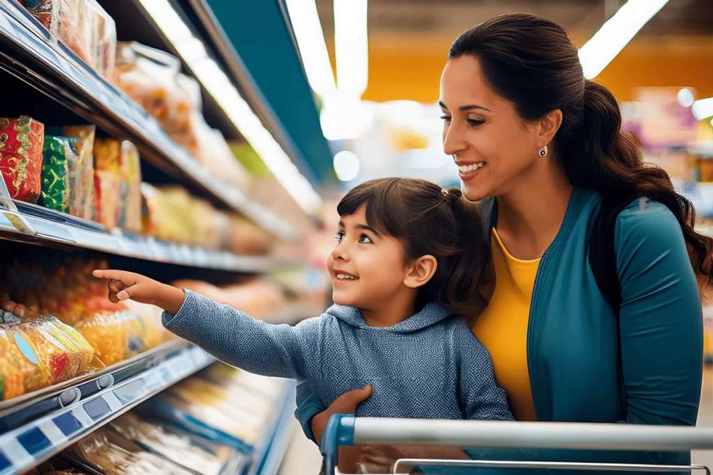 Levar crianças as compras